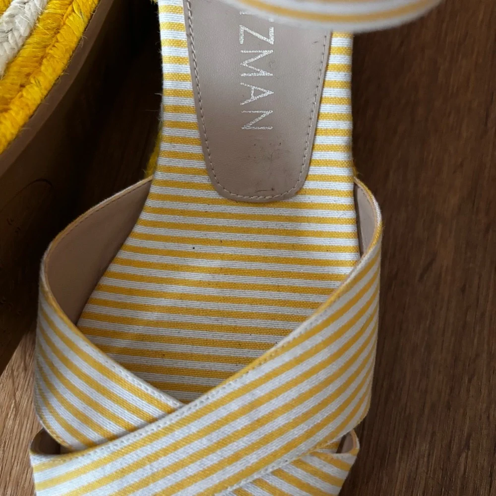 Stuart Weitzman Yellow and White Striped Espadrille Wedge Sandals Mirela - Picture 6 of 12